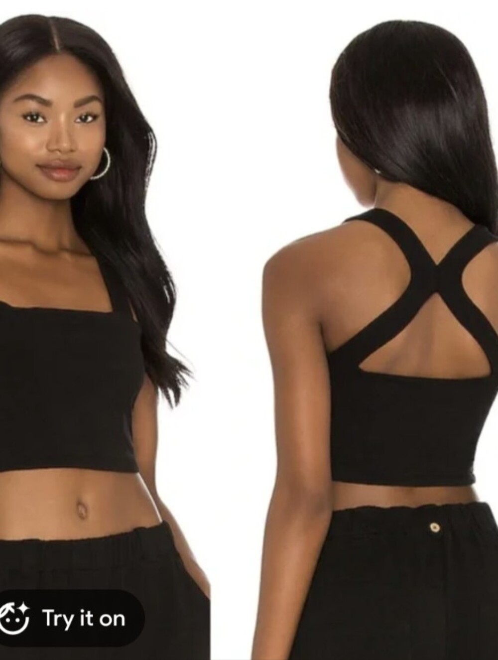 (Top only) Free People BEACH Wide Leg Pant and Cropped Tank Set Black Size L